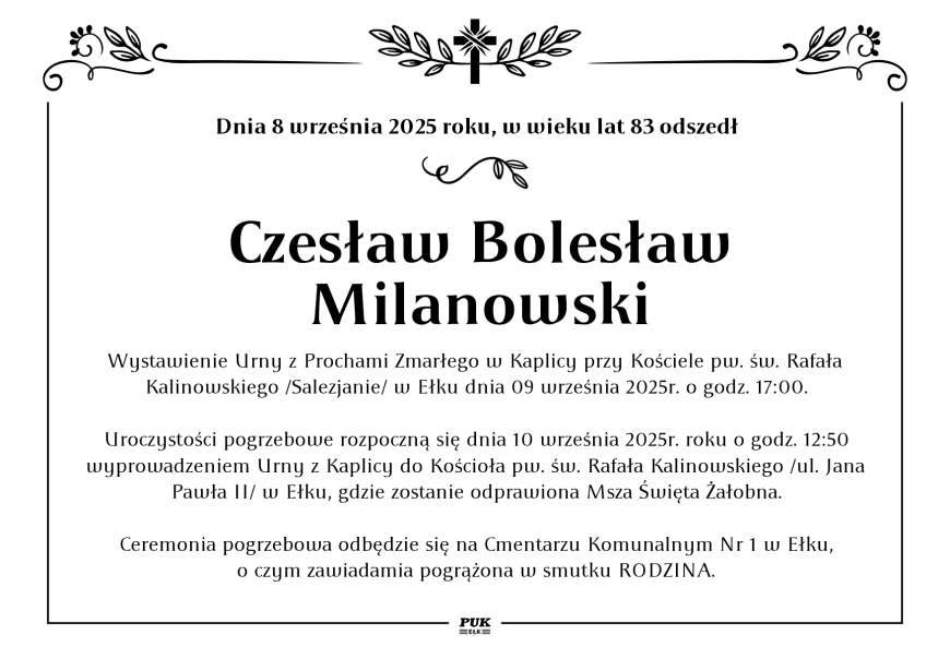 Czesław Bolesław Milanowski - nekrolog
